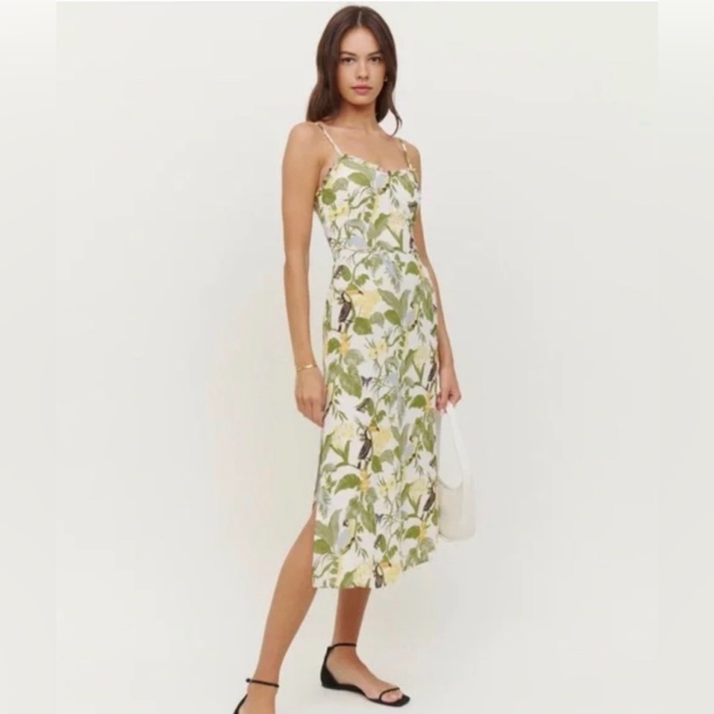NWT Reformation Cassandra Midi Dress Floral Green Tropical Size 2